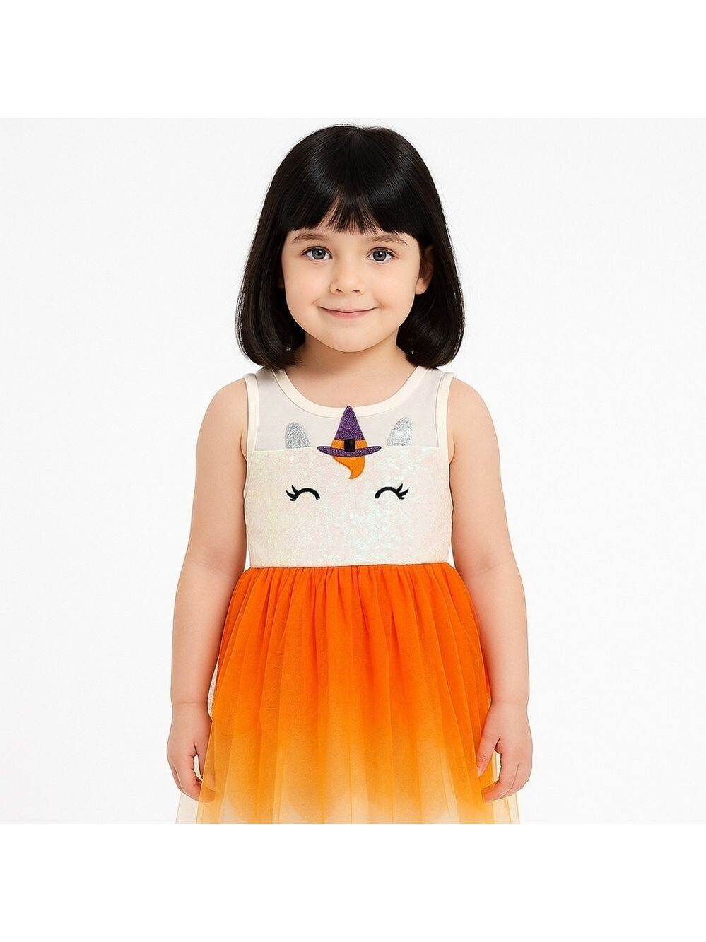 Fairytale By Lilto Halloween dress Size 5 Unicorn sequined orange white tull